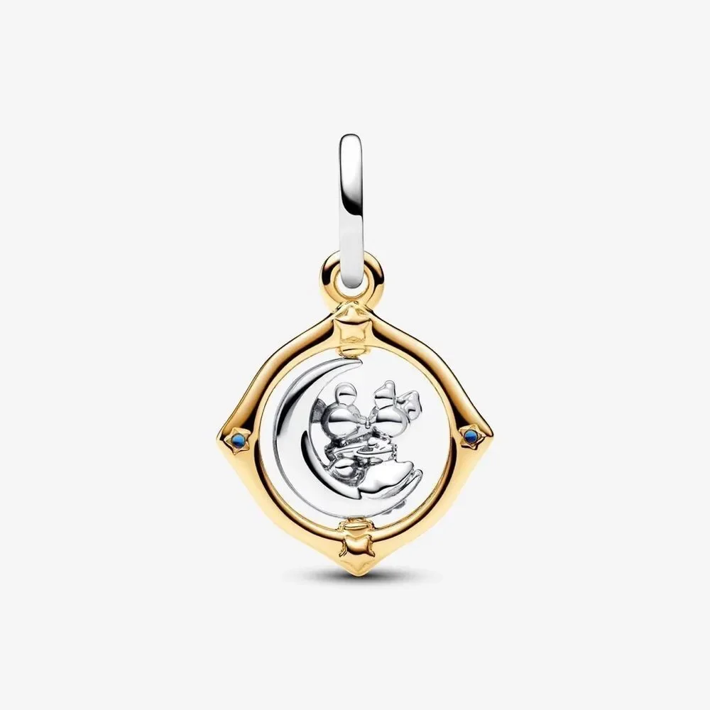 Pandora Mickey Mouse & Minnie Mouse Two-tone Spinning Moon Dangle Charm - Picture 2 of 6
